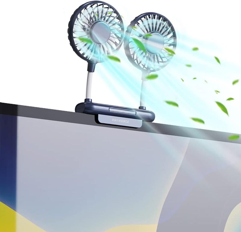 THRRLY Desktop Fan, Monitor Clip on Fan with 2 Fan Heads, 3 Speeds Office Desk fan USB Powered Cooling Fan with Sturdy Adjustable Clamp, Strong Wind Quiet Personal USB Small Fan for Laptops, Desktop. - Image 1